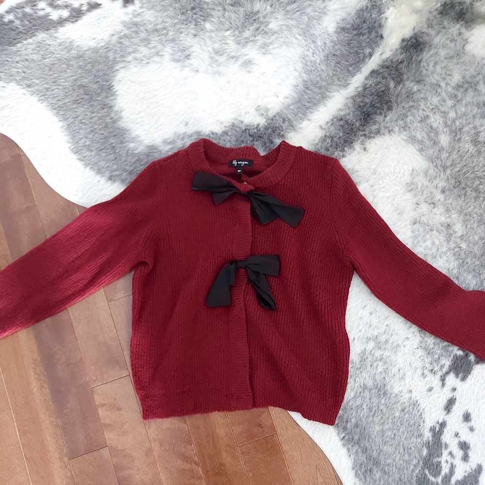 Beautiful Sweater with Black Bow Accents.